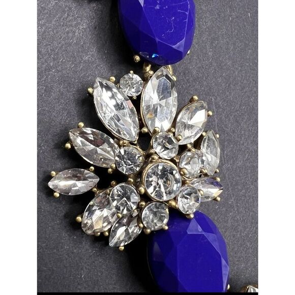 J. Crew Cobalt Royal Blue W Clear Rhinestones Goldtone Statement Necklace Chunky - Picture 7 of 11